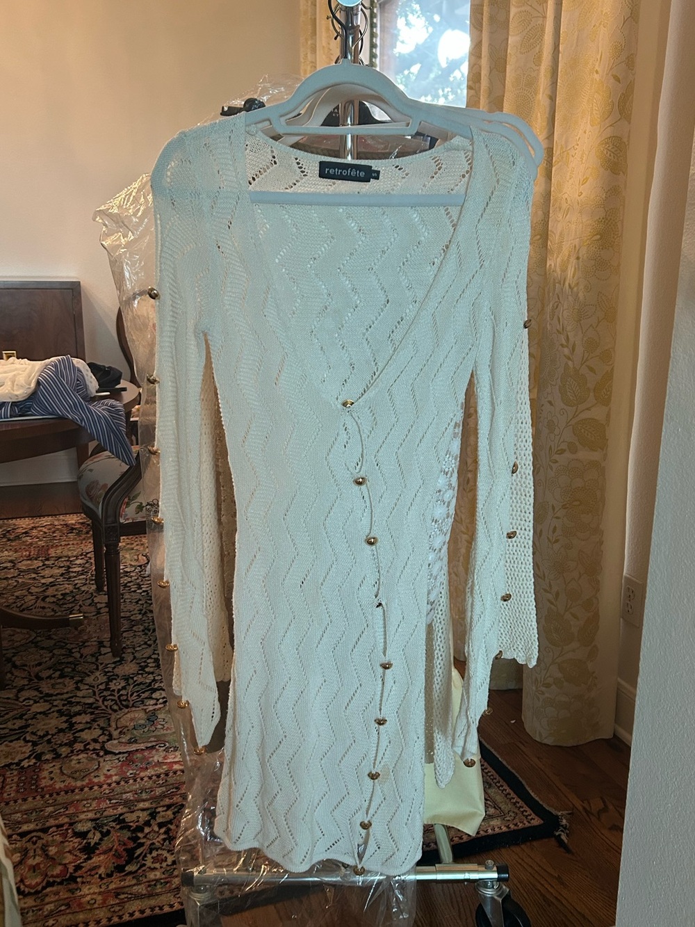 Retrofete | Cream Knit V-Neck Mini Dress